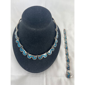 Unbranded Jewelry Necklace & Bracelet Set Blue Silver One Size